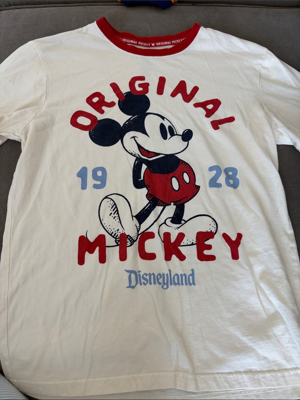Disney White Tee with Red, Black & Light Blue Mickey Graphic